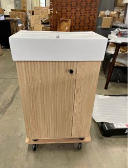 Assembled New 22” Bathroom Vanity with Ceramic Sink Combo and Right Side Storage Cabinet