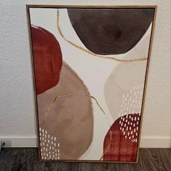 Modern Abstract Framed Art Canvas Gold Accents