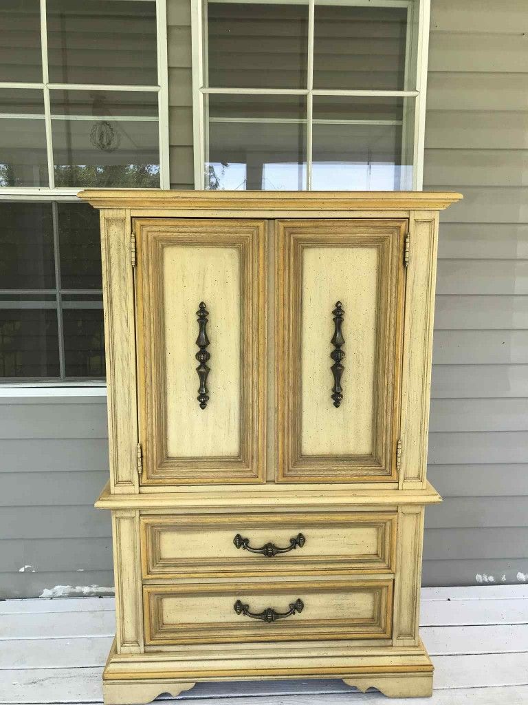 1970's Stanley Heavy All Wood Antique Armoire Dresser