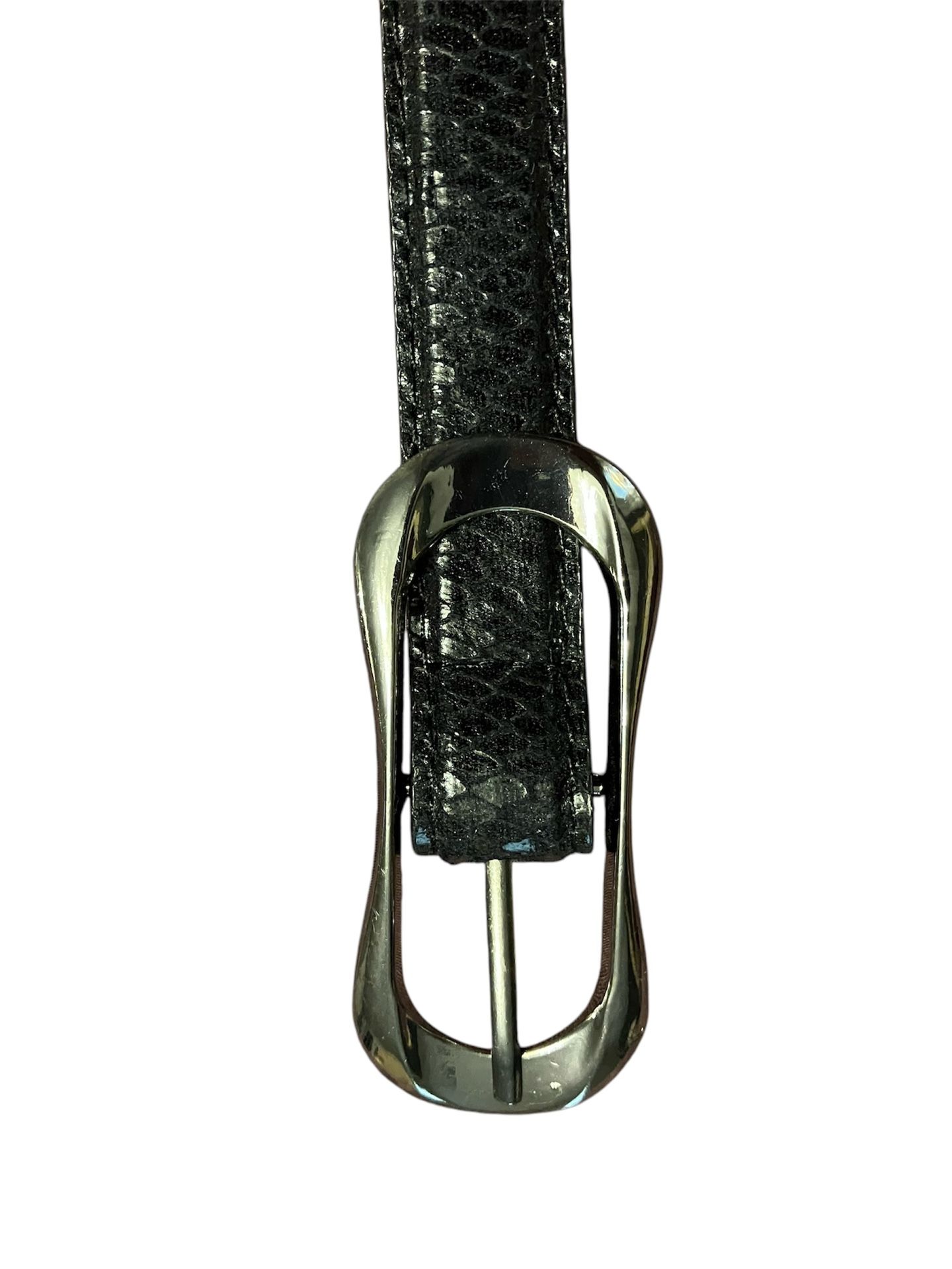 Chic Black Snake-Embossed Belt with Silver-Tone Buckle