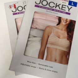 JOCKEY Two Seam Free Bralettes Pink Shadow & White - L - NIP - 001392/012