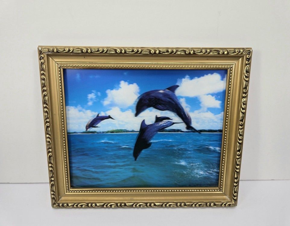 Frame Picture Vintage 3D Dolphins
