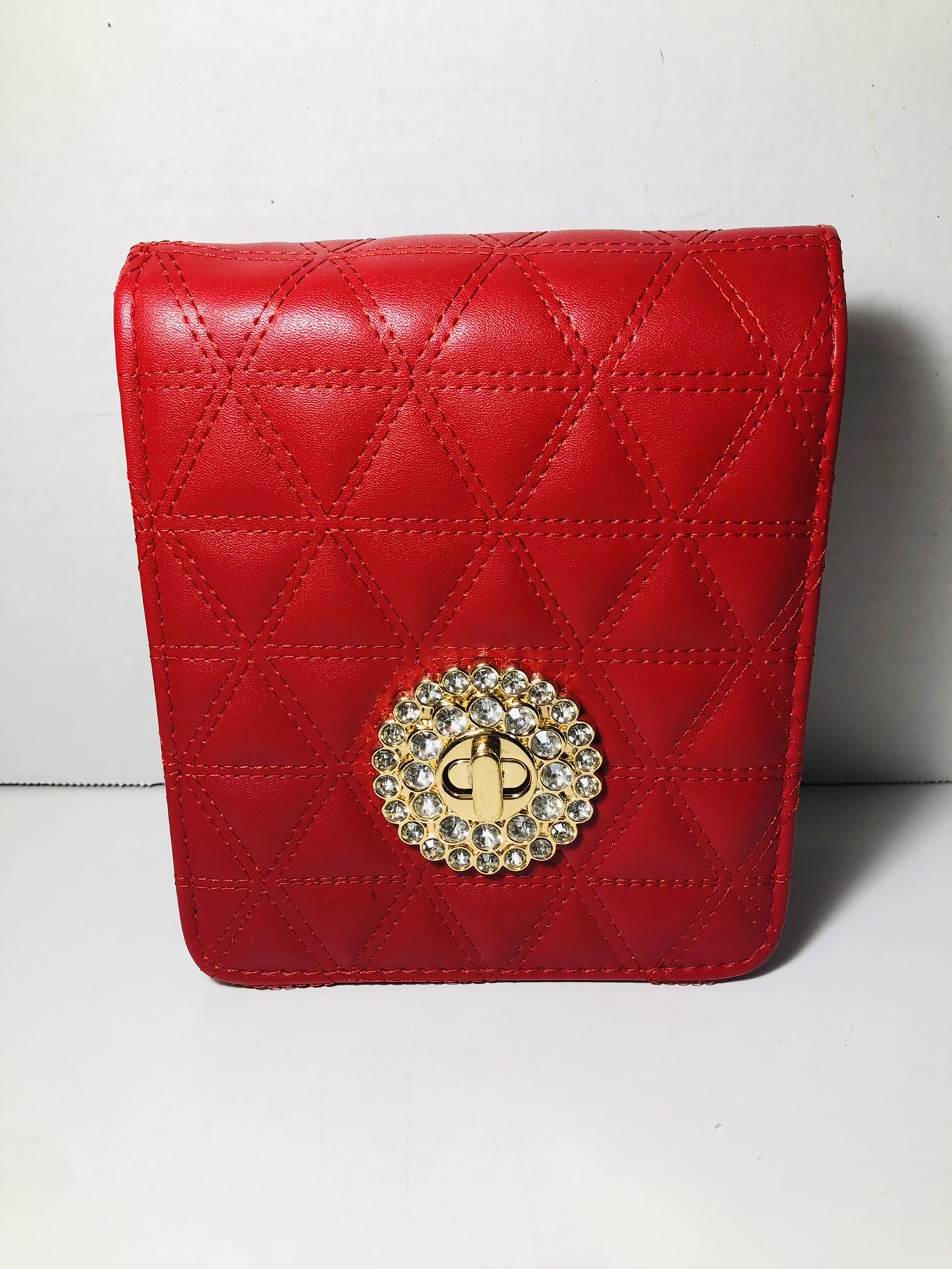 Red Evening Bag, Long Gold Chain Strap NWOT