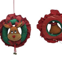 Vtg. Christmas Reindeer Plush Fabric Wreath Motion Activated Music & Lights 
($25)

