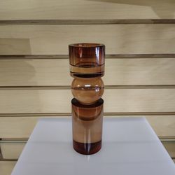 Contemporary Design Solid Glass Candle holder - $19.99 ( NEW ) 8 inches. Brown