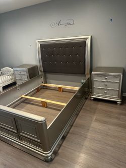 Queen size Bed Set- Champagne Silver