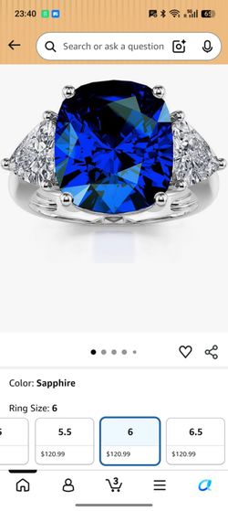 Jeulia Cushion Cut Gemstone Three Stone Ring: Sterling Silver Blue Simulated Sapphire Women's Engagement Ring Wedding Anniversary Christmas Birthday w