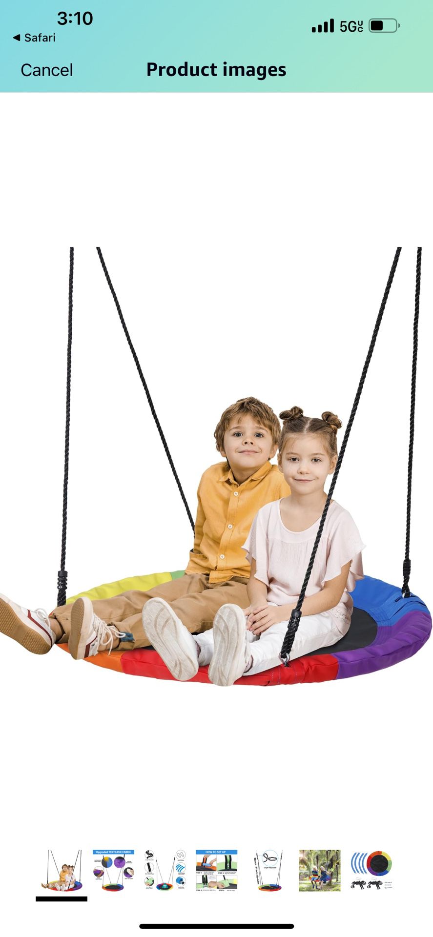 40'' Saucer Swing Web Swing, Round Tree Swing for Kids Indoor Outdoor Swing Set 800lb Capacity 