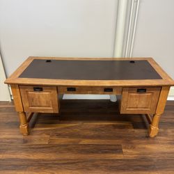 Executive Wood Desk with Leather Inlay