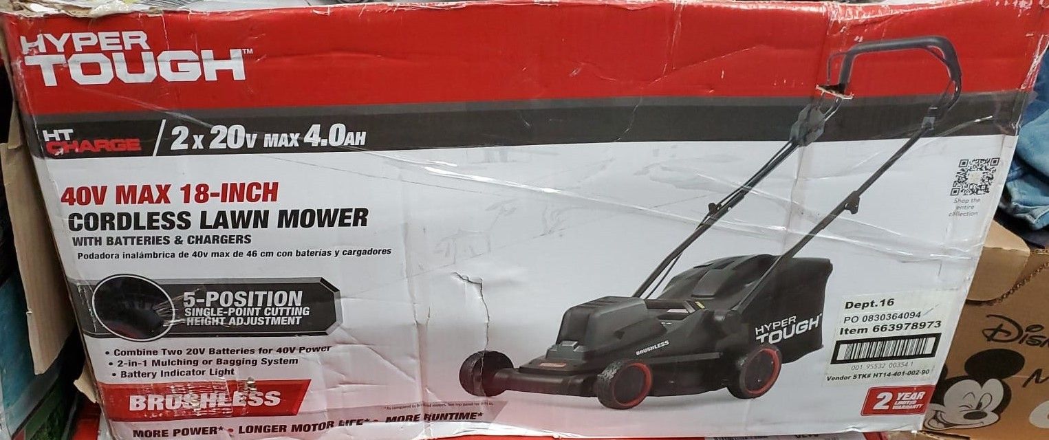 Hyper Tough 40V 18-inch Brushless Push Mower Kit with fast charger