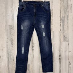 S & A Jeans Women’s Skinny Dark Wash Distressed Stretch Denim Pants Sz S