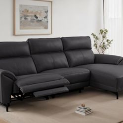 Brand New Black Top Grain Leather Power Reclining Sectional Sofa 
