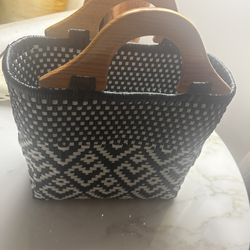 Handcrafted Mexican Tote Bag With Elegant Wooden Handle