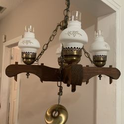Vintage wooden wood 4-light chandelier hanging lamp pendant light VTG