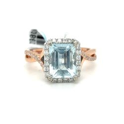 14Kt Rose Gold Effy Aquamarine Diamond Ring 4.60g Size 7 21980338