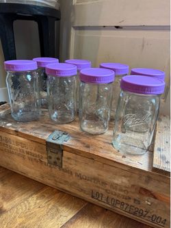Ball Quart 32 Ounces Wide Mouth Jar Set with Purple Plastic Lids