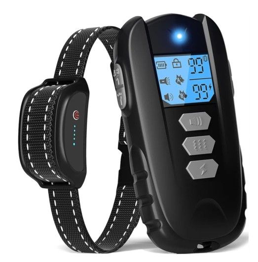 Collar de entrenamiento para perros con control remoto, collar de choque impermeable para perros, niveles ajustables (1-99), linterna de choque con vi