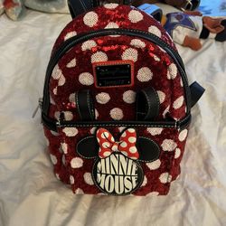 Disney Minnie Mouse Red Black Polka Dot Sequin Ear Holder Loungefly Backpack