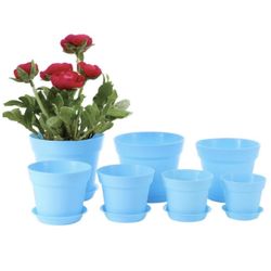 Plastic Plant Pots 7.6/7/6.2/5.4/5 Inch Outdoor and Indoor Garden Planters Set of 5,Drainage Flower Pot with Plant Tray 10Pcs Kit for Cactus Plant Pin