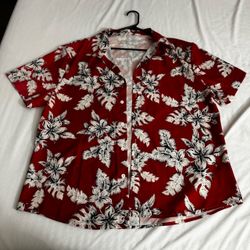 Men’s Red Floral Short Sleeve Shirt – XXL