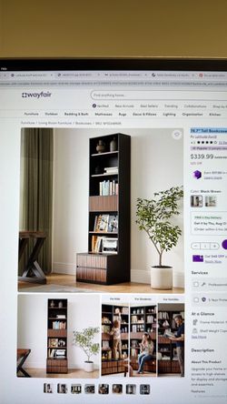 78.7'' Tall Bookcase with Movable Footstool and Open Shelves Storage Drawers