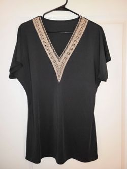 Black Top with Lace V-Neckline