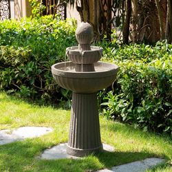 2306b $160 37.80” H Outdoor Water Fountain Made with Eco-Friendly Recyclable Materials, Polyethylene Cascading Waterfall Water Fountain Outdoor, Gard
