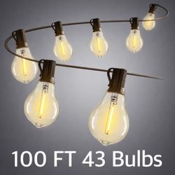 New In Box 100 Feet 40 Plus 3 Spare Outdoor Waterproof Shatterproof LED String Light Warm White Color Plug-in Powered 