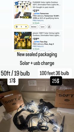 50FT Solar String Lights Outdoor, Dimmable Patio Lights Solar Powered with Remote & USB Port 18+1 LED Shatterproof Bulbs 3 Light Modes, Waterproof Sol