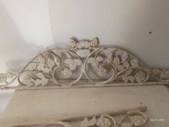 Pair of Vintage Cast Iron Pediments - Architectural Salvage Door Toppers (32" x 8 3/4")