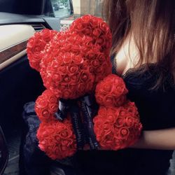 Wedding Rose Teddy Bear With Box For Women Valentines Girlfriend Birthday Gifts