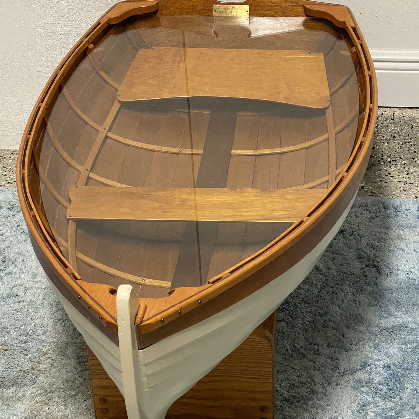 Wood-N-Stuff Vintage Handmade Nautical  Row Boat Glass Coffee Table