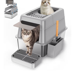 Stainless Steel Litter Box with Lid, XL Extra Large Enclosed Cat Litter Box Fits All Cats Modular Design with Flip Cover, Top Entry Metal High Sided