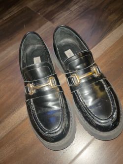 Steve Madden Black Loafers with Gold Buckle