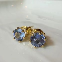 Light Blue Stone Earrings - 14K studs. 