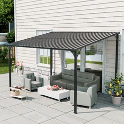 Outdoor Pergola, 12' x 8' Outdoor Pergola for Patio, Large 8x12 Galvanized Steel Lean to Wall-Mounted Pergolas for outdoor barbecues and family gather
