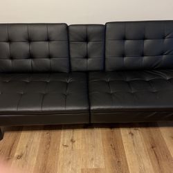 Black Leather Sofa/futon 