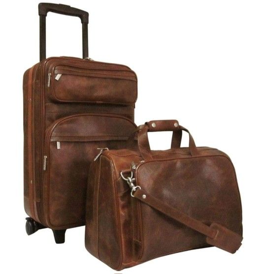 Waxy Brown Genuine Leather Two Piece Set Traveler
