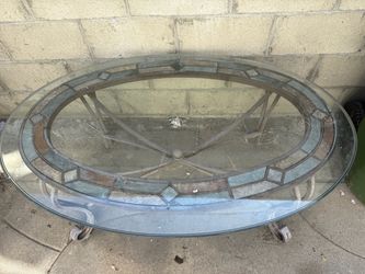 Oval Glass Top Coffee Table with Metal Base