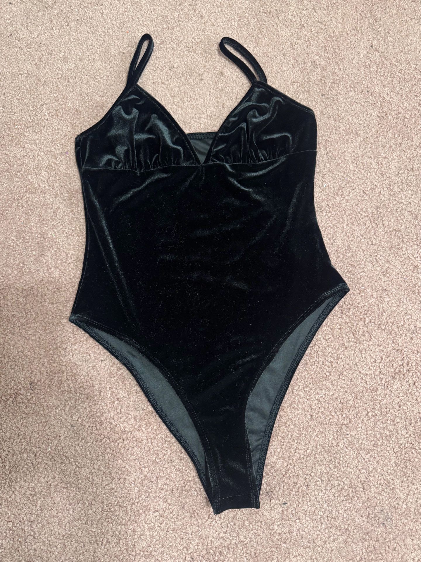 New medium black velvet bodysuit lingerie top goth gothic outfit panty