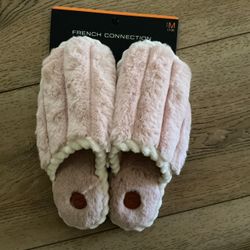Brand New French Connection Pink Plush Slippers Size M
