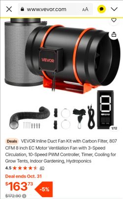 VEVOR 8-Inch Inline Duct Fan Kit with Carbon Filter