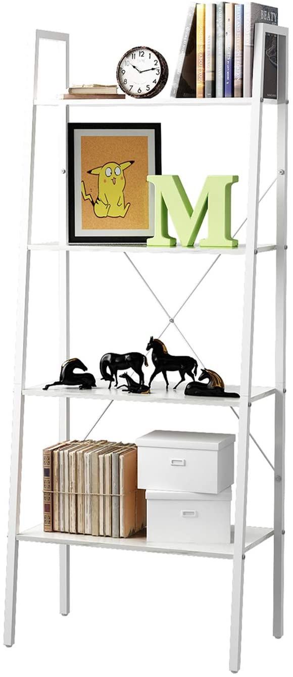 HOME BI 4-Tier Industrial Ladder Shelf Bookcase, Plant Stand Storage Rack Shelves, Vintage Furniture for Living Room, Bedroom, Office, White