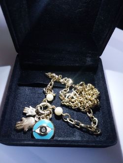 Gold Chain Necklace with Evil Eye and Hamsa Charms