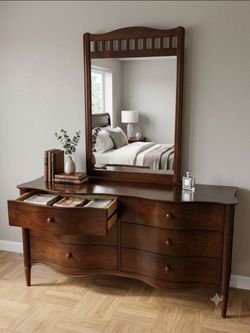 Moving Must go Dark Wood Dresser with Mirror