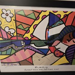 Romero Britto Signed Framed Poster Great Condition 32"x24.5"