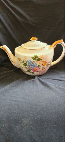 Vintage Floral Ceramic Teapot with Gold Trim