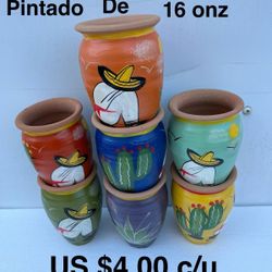 Cantaritos De Barro Natural Con Diseño De 16 Onz. 