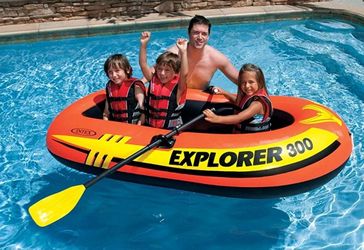 Intex Explorer 300 Compact Fishing 3 Person Raft Boat w/Pump & Oars