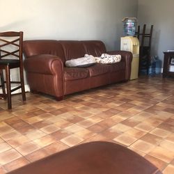Brown leather couch